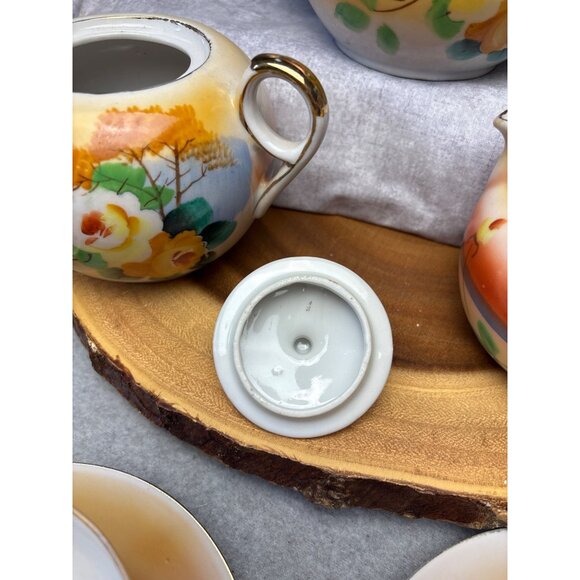 Japanese Hand-Painted Tea Set Floral Pattern - Teapot Creamer Sugar Bowl Cups & - Picture 9 of 16